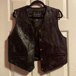 Italian Stone Design Vest Black Genuine Leather Size Medium